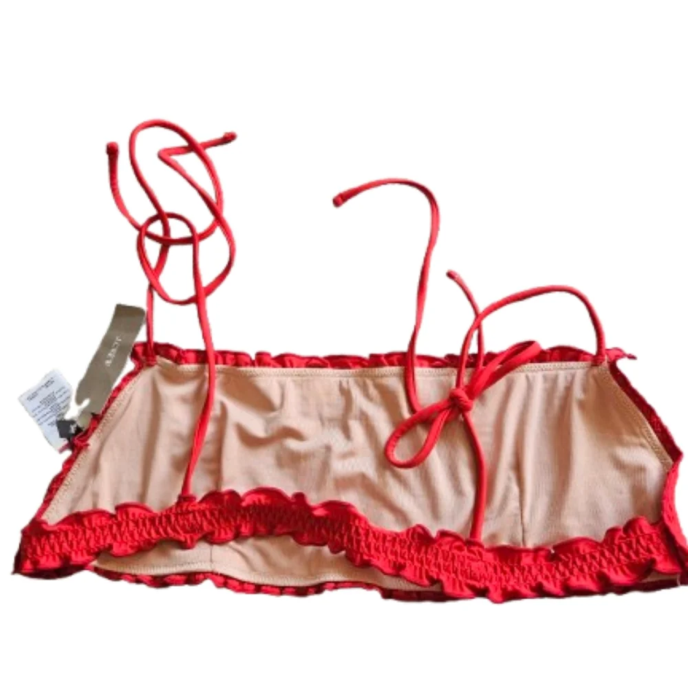 J.Crew Textured Smocked Square Neck Medium Coverage Bikini Top, Large, Red